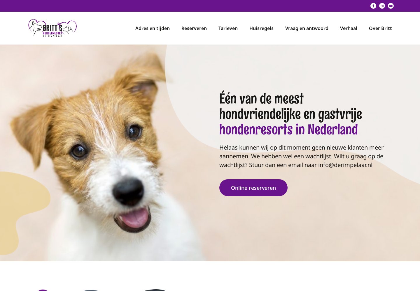 Website Britt's Hondenresort de Rimpelaar — desktop
