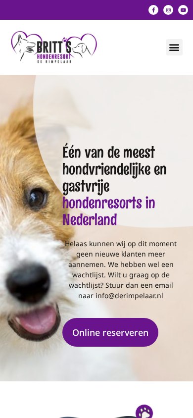 Website Britt's Hondenresort de Rimpelaar — mobiel