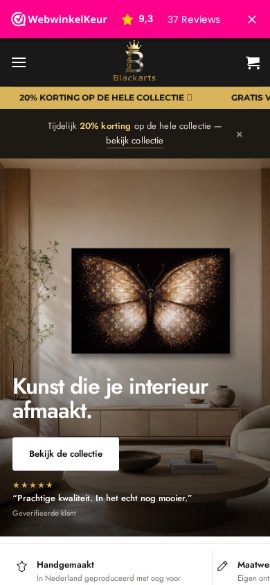 Website Blackarts — mobiel