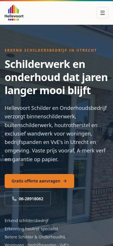 Website Hellevoort Schilder & Onderhoud — mobiel