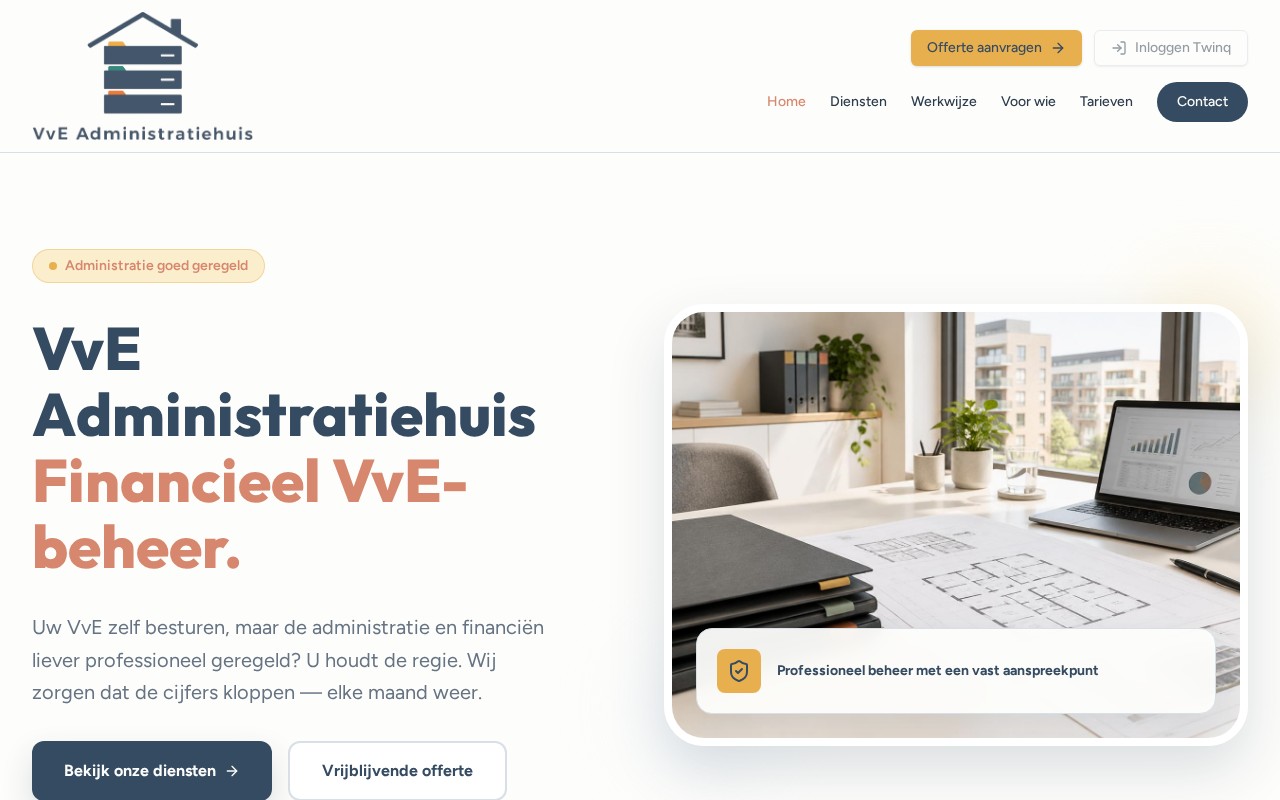 Website VvE Administratiehuis — desktop