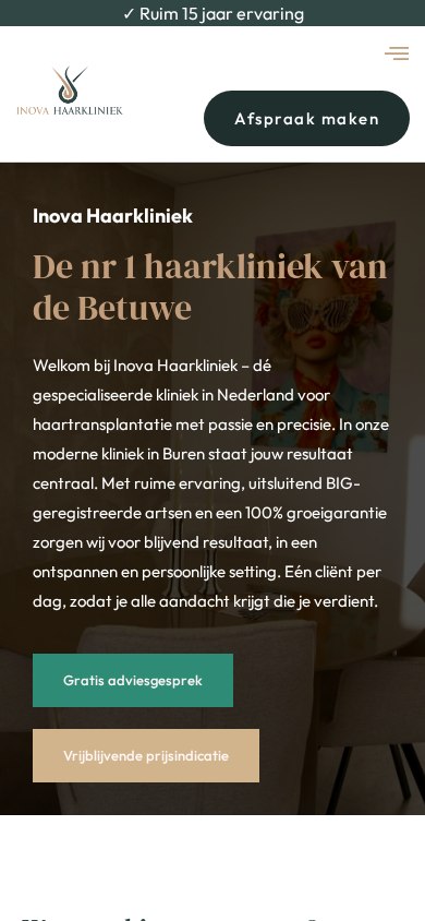 Website Inova Haarkliniek — mobiel