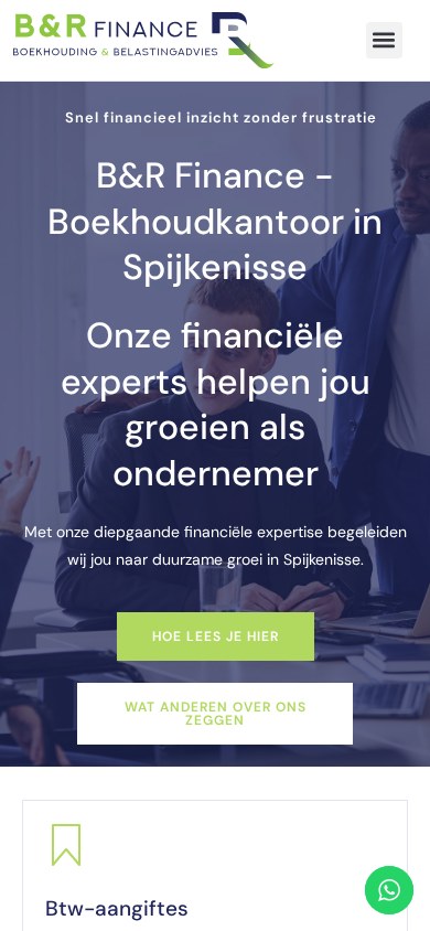 Website B&R Finance — mobiel